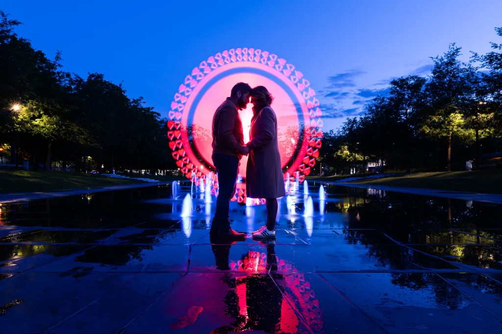 lightpainting dans la ville de Reims avec un couple